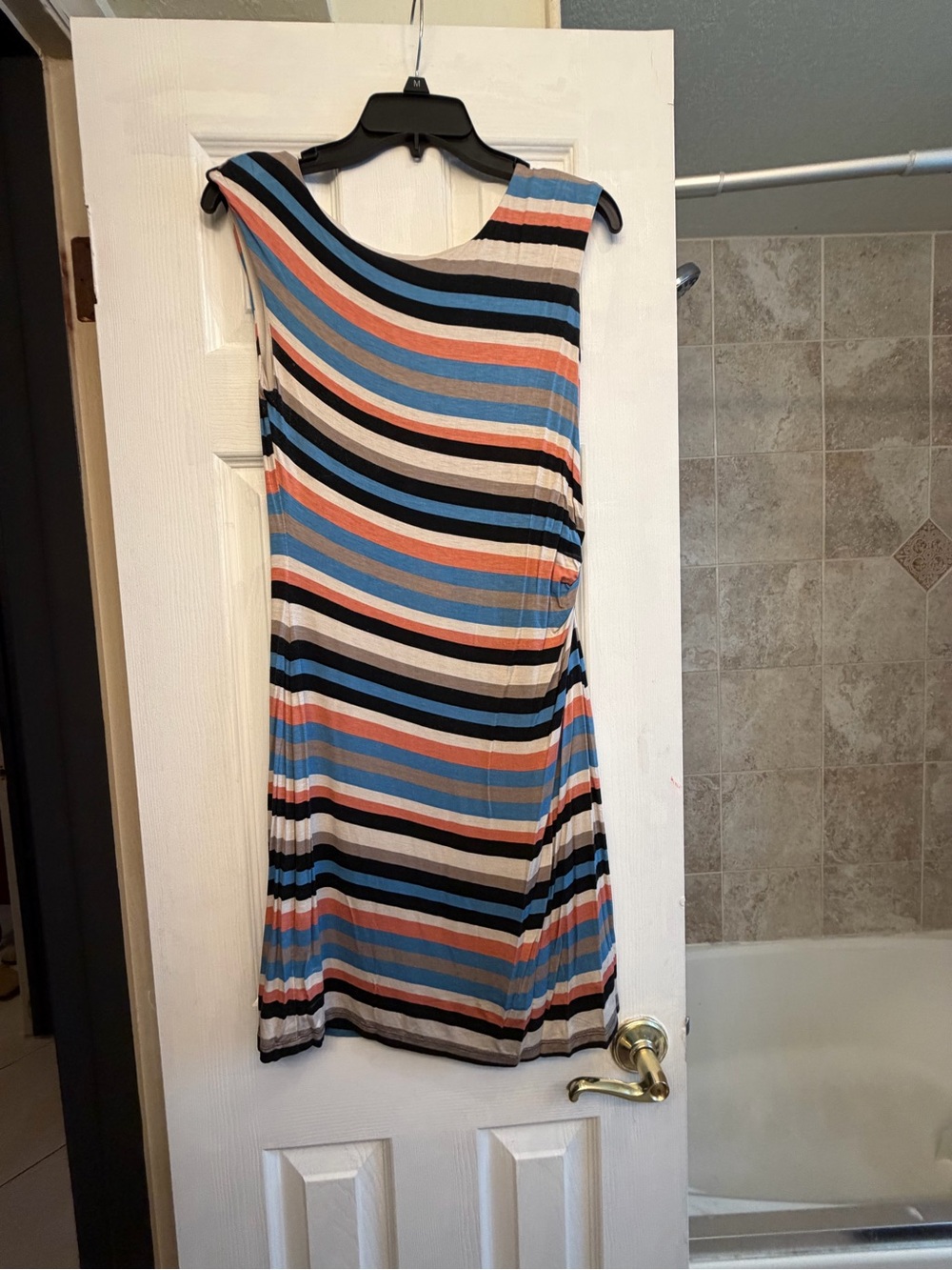 Loft Striped Sleeveless Summer Dress in Blue, Peach & Black Petite